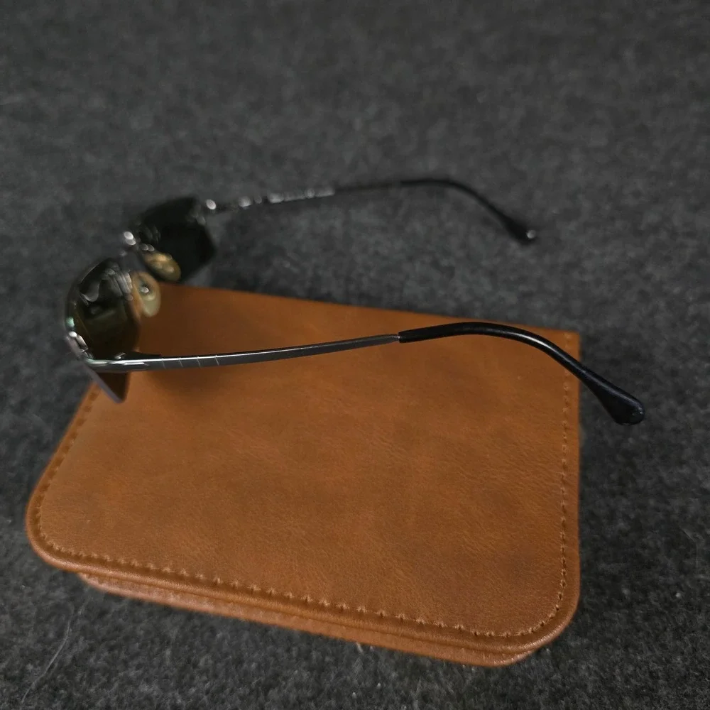 Persol 2193-S 513/81 Polarized Sunglasses Gunmetal Rimless Rectangle Italy 55mm